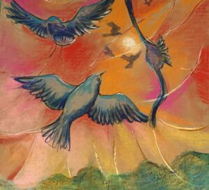 Birds in flight painting by Josie Tipler